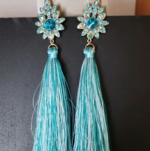 TASHA  Blue Tassel Drop Earrings